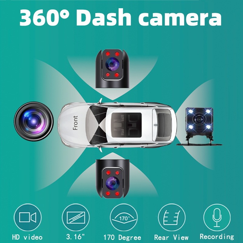 Cámara de Coche con 4 Objetivos y WiFi 1080P