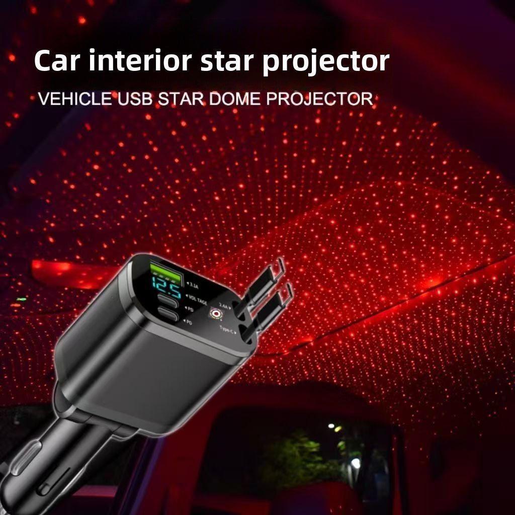 Cargador de Coche 120W con Cable Retráctil y Doble Puerto