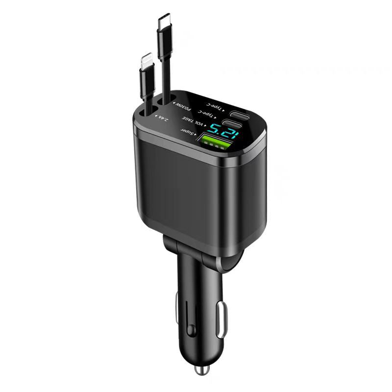 Cargador de Coche 120W con Cable Retráctil y Doble Puerto