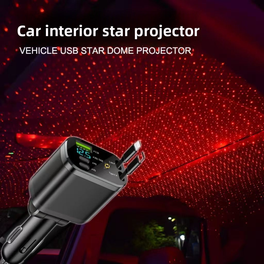Cargador de Coche 120W con Cable Retráctil y Doble Puerto